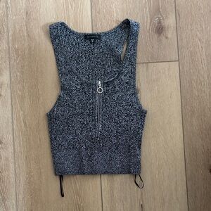Dynamite Charcoal Zip-Front Crop Top
